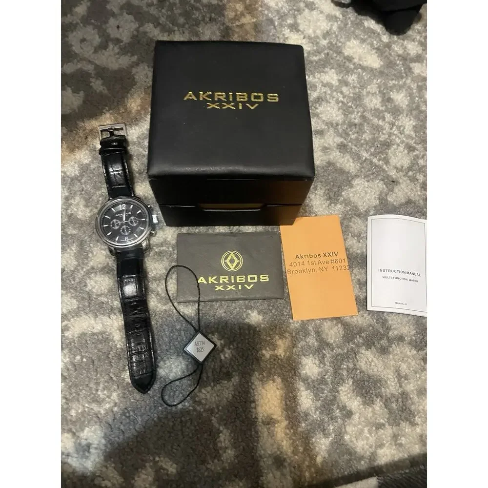Akribos XXIV Men's‎ Black Leather Watch xxiv ak734